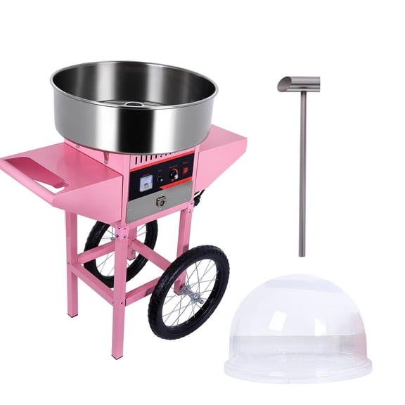1000W Cotton Candy Machine with Pink Trolley, 304 Stainless Steel Bowl 2 Oz, Temp 149-473F & 3000RPM, Cotton Candy Machine for Supermarket & Birthday Party