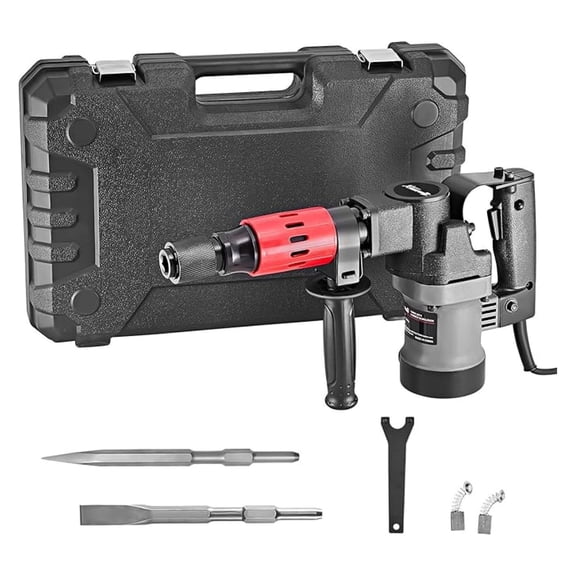 1000W Demolition Electric Hammer Jack Hammer Concrete Breaker Flat and Point Chisel Bits with Case