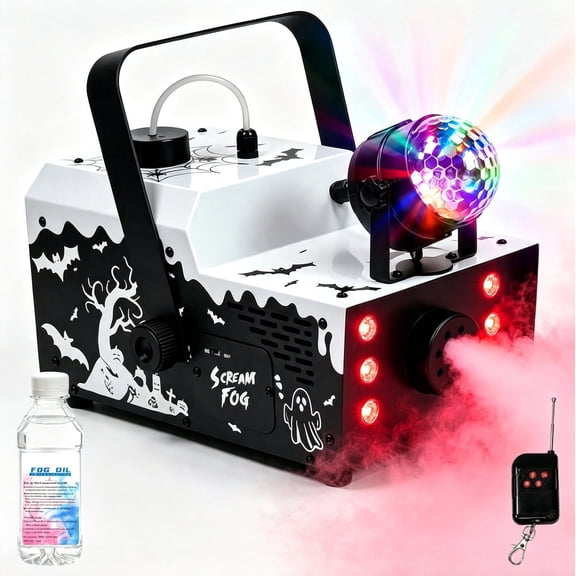 LANGXUN 1000W Metal Fog Machine, 4 LED Disco Lights, Sound Activated Ghost Mode, Wireless Remote Control for Halloween Wedding Party Stage