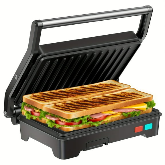1000W Electric 3-in-1 Panini Press Grill and Pizza Oven with Non-Stick Plates, Fast Preheat, Dual Heat and Floating Hinge for Indoor Outdoor Camping Use