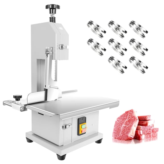 1000W Electric Bone Cutting Saw with 8 Blades, 0.04-3.9" Thickness, 110V Commercial Bandsaw for Chopping Fresh/Frozen Bone Meat & Chops