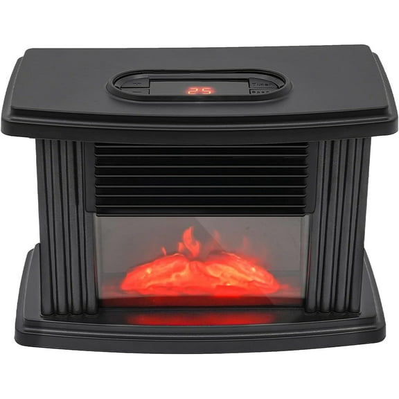 1000W Electric Fireplace, Freestanding Fireplace Stove with 3D Carbon Flame Effect Small Air Heater, 3 Gears Speed, Adjust Temperature 59-89.6F, Overheating Safety Protection