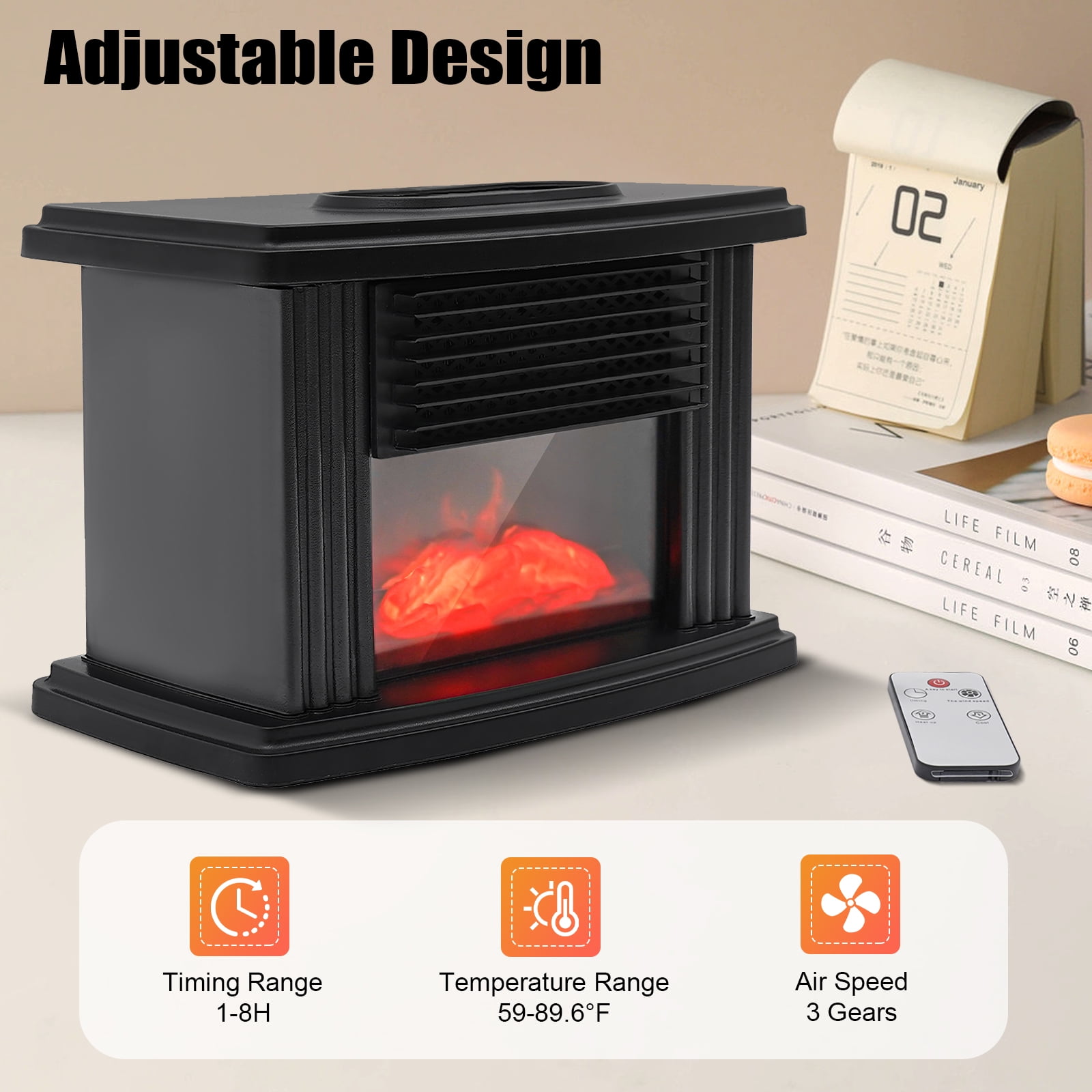 Electric Small Air Heater Fireplace Space Heating Log 3D Flame Stove Lightweight