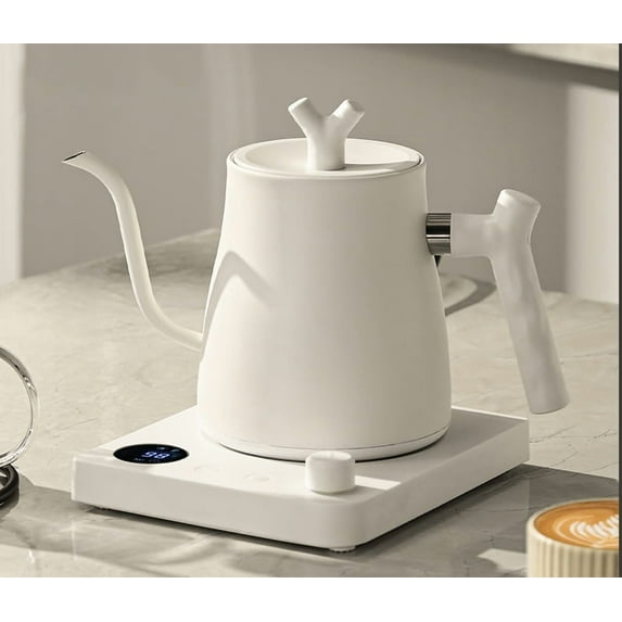 1000W Electric Gooseneck Kettle 1000ml 304 Stainless Steel Coffee Pot Intelligent Temperature LED Display for Coffee Tea,White