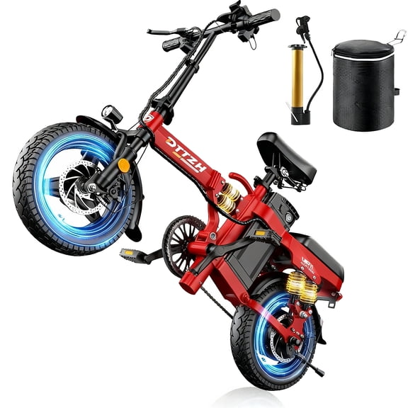 1000W Folding Electric Bike for Adults, 28MPH Foldable Ebike, 14" 750W Motor Folding Electric Bicycle, 48V 15Ah UL 2849 Certified, 60 Miles Range E Mountain Bike (Red)