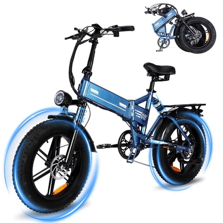 1000W Folding Electric Bike for Adults, 48V 15AH Large Removable Battery, 30+MPH, 60Miles Max Range, 20" Fat Tire E-bike with Full Suspension Mountain Electric Bicycles for Commute Beach Snow Blue