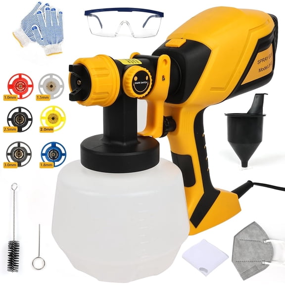 1000W HVLP Sprayer with 6 Nozzles, 3 Patterns & Adjustable , 40oz (1200ml) Detachable Container, Easy to Clean, for Improvement Projects