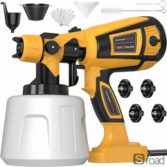 1000W High Power HVLP Electric Paint Spray Gun, 1400ML Large Container With Adjustable Spray Width, 4 Nozzles & 3 Patterns For Indoor/Outdoor Furniture, Walls, Fences,Yellow,One Size