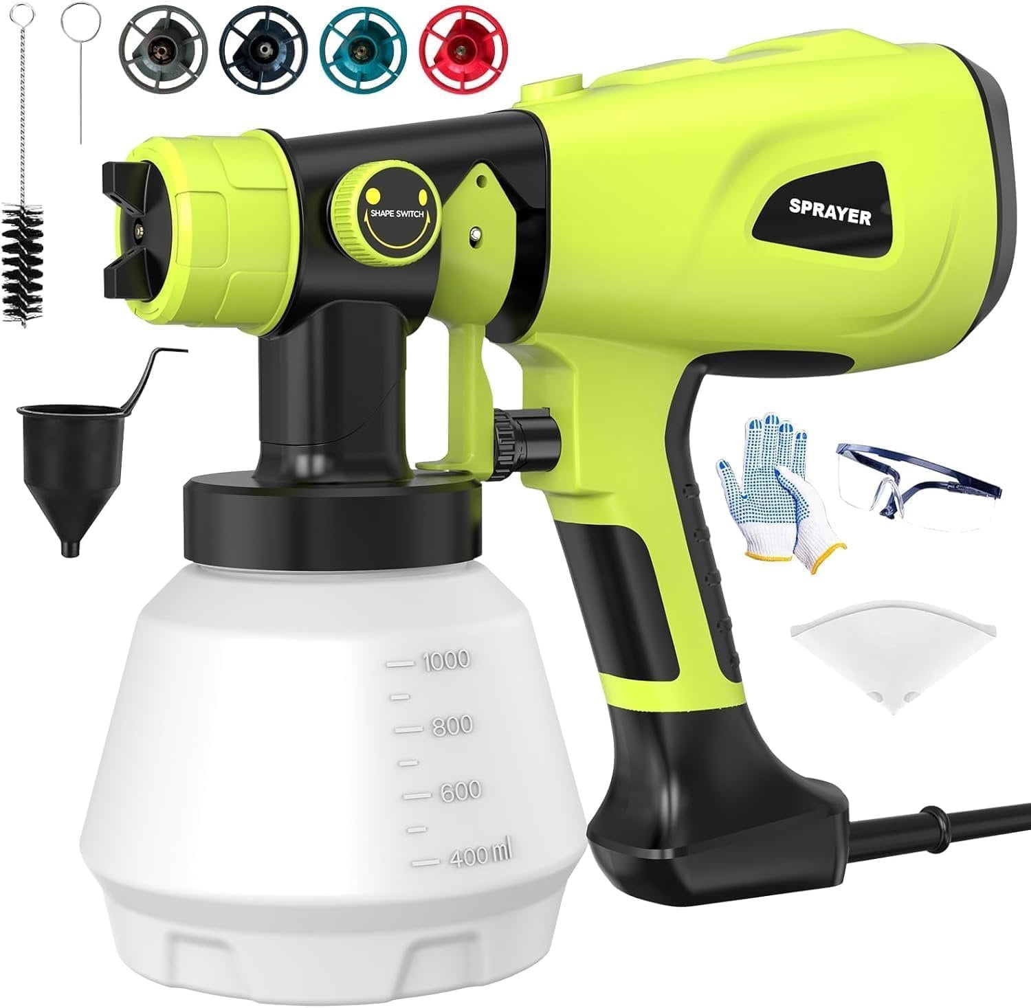 1000W Paint Spray Tool With 5 Nozzles & 3 Spray Patterns – 1400ml Container, Easy Clean, For House Painting & Furniture