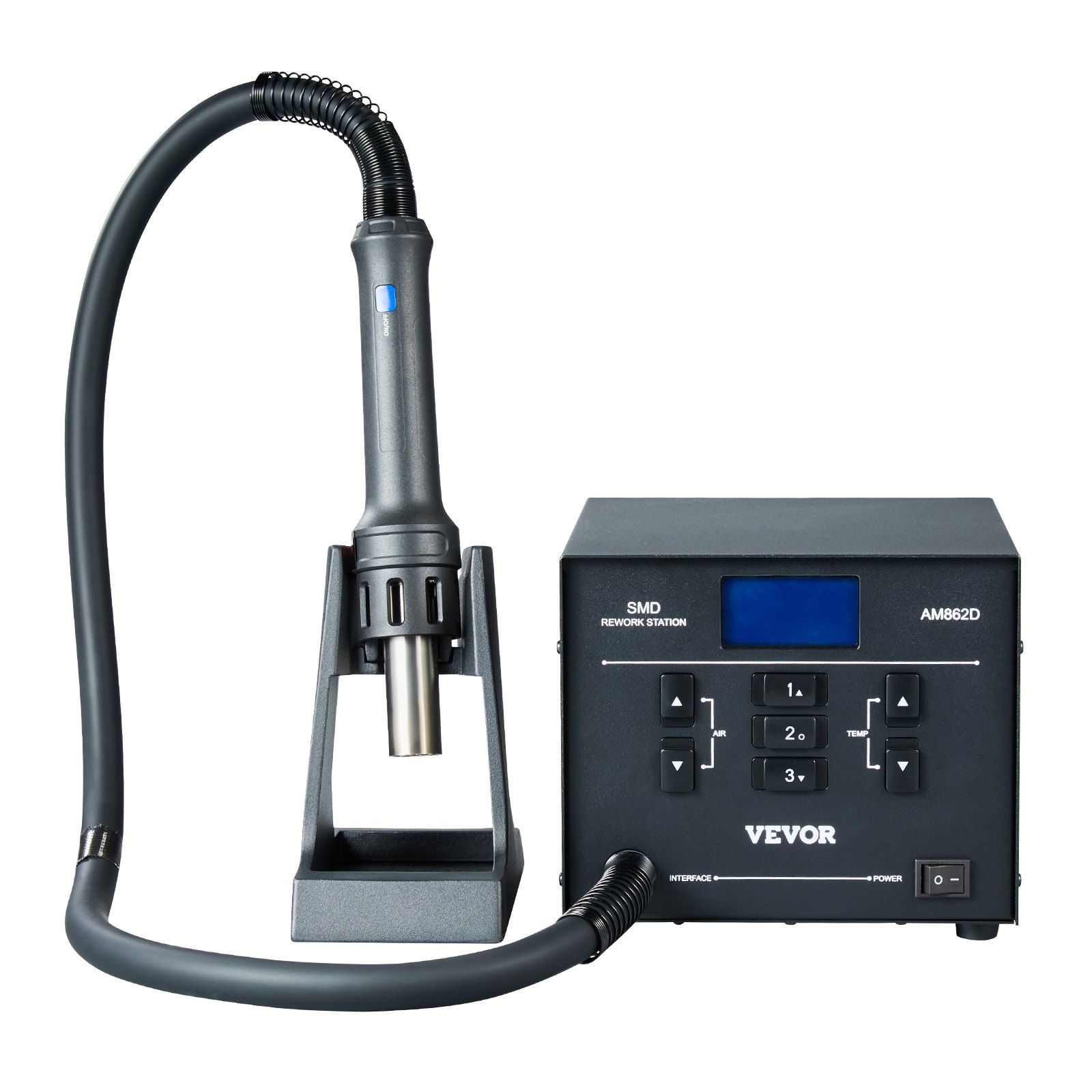1000W Hot Air Rework Station, Digital LED Display 212F-896F Temperature Control, SMD Soldering Desoldering Tool with 3 Nozzles