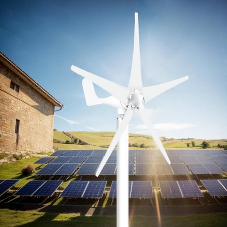 1000W Hybrid Wind Turbine Generator 12V/24V, 5-Blade Industrial Design with Controller for RV Nomads, Mountain Chalets, and Emergency Backup