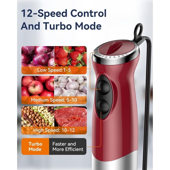 1000W Immersion Hand Blender 5-in-1, 12-Speed Corded Stick Blender BPA-Free, Includes Mixing Beaker, Chopper, Whisk & Milk Frother for Soup, Sauce, Puree & Food Prep