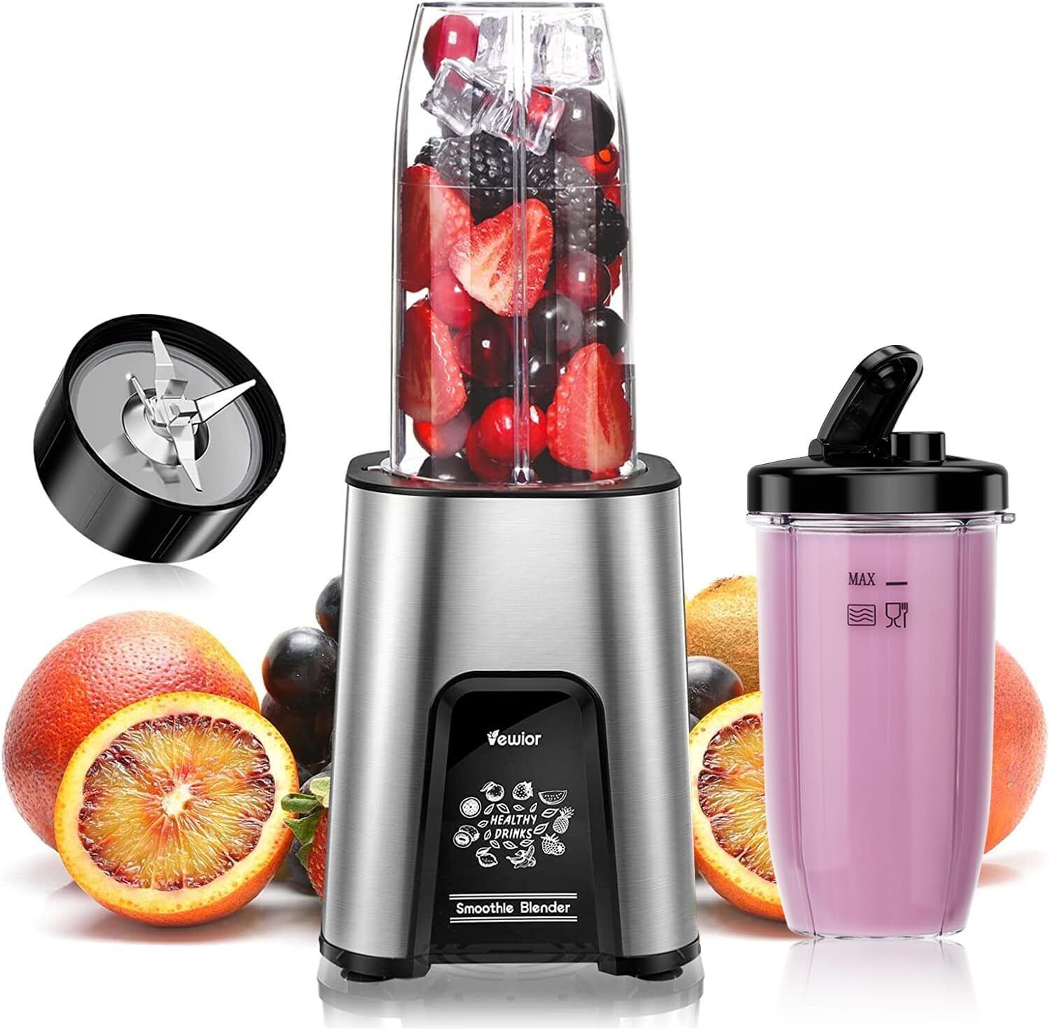 1000W Personal Smoothie Blender 11 Pieces with 2 Cups and Lids for