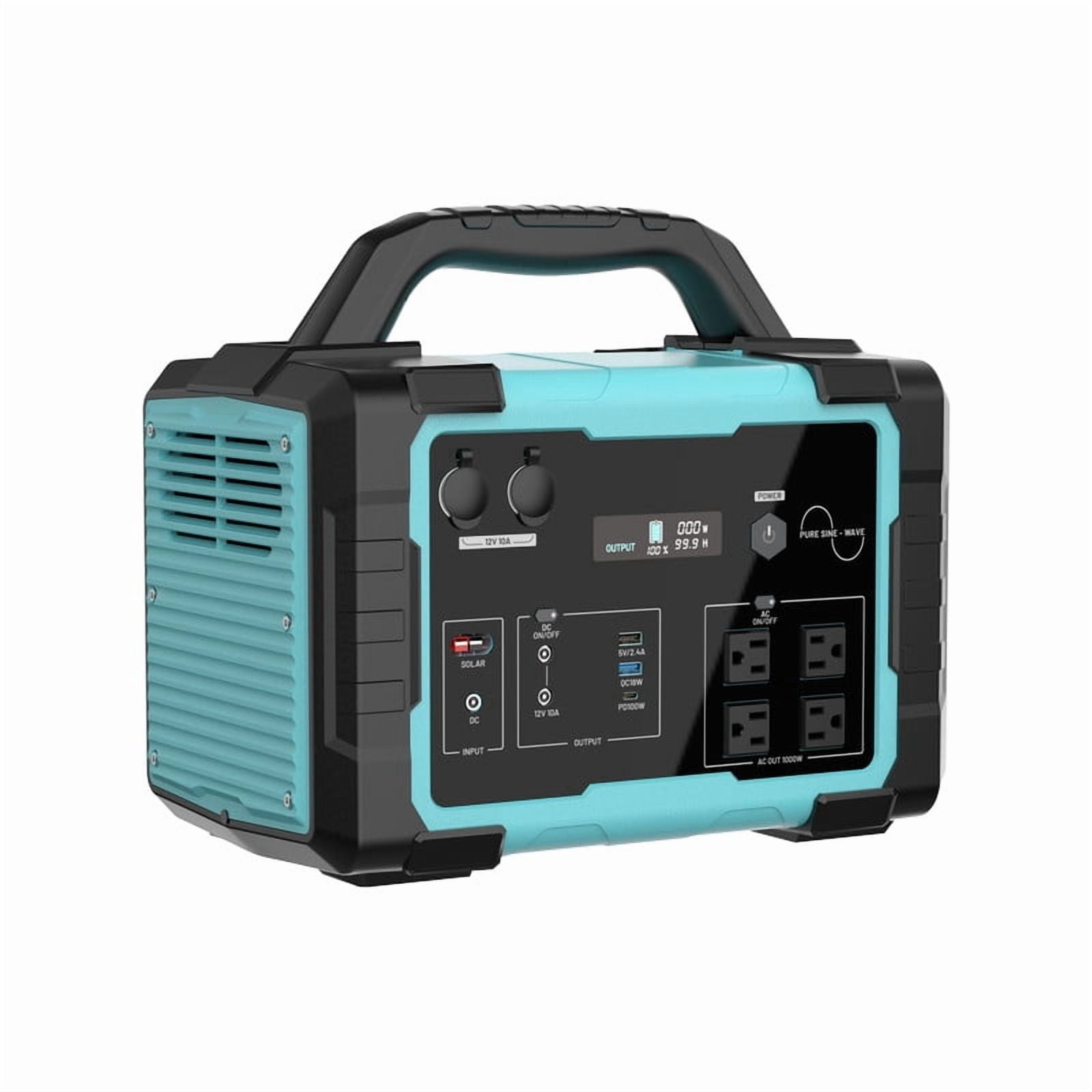 1000W Portable Solar Generator, 1024Wh LiFePO4 Battery Power Station with 120V AC Outlets, Backup Power Supply for Camping, Outdoor Travel, RV, and Home Emergency - Blue