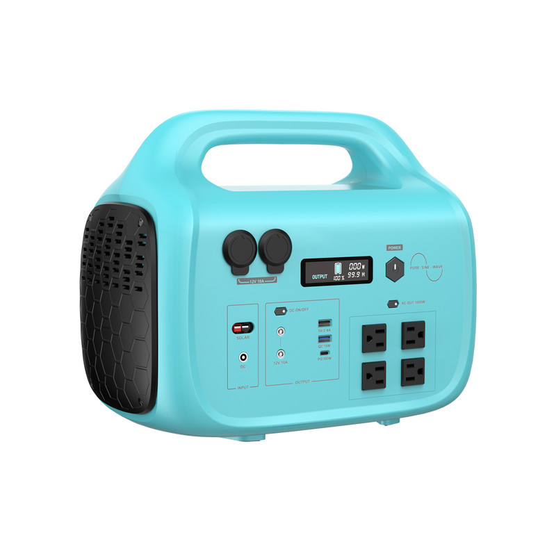 1000W Portable Solar Generator, 1024Wh LiFePO4 Battery Power Station with 120V AC Outlets, Backup Power Supply for Camping, Outdoor Travel, RV, and Home Emergency - Blue