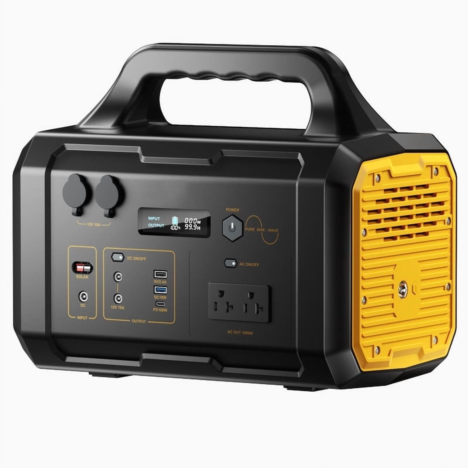1000W Portable Solar Generator, 1024Wh LiFePO4 Battery Power Station with 120V AC Outlets, Backup Power Supply for Camping, Outdoor Travel, RV, and Home Emergency-Yellow