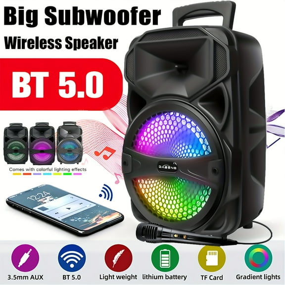 1000W Portable Wireless Party Speakers Loud Sound System with Subwoofer, Bass, 8-inch Speaker Karaoke Machine, FM Radio, EQ Mode, Strobe Lights with Wire Microphone, Remote Controls