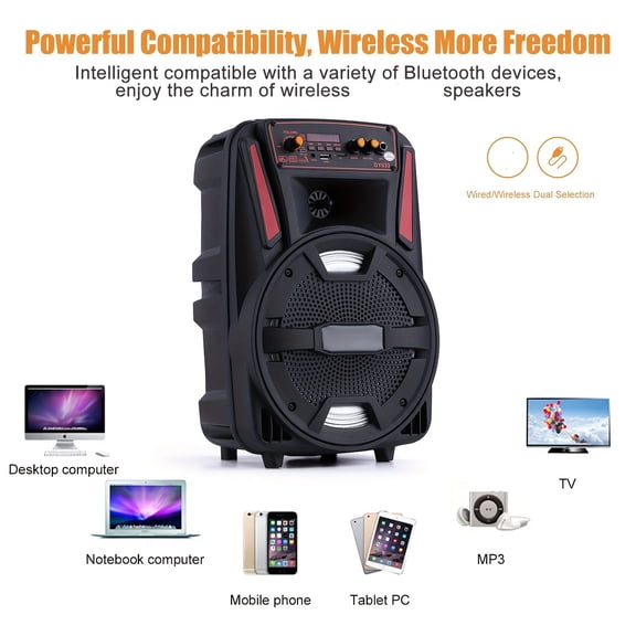 1000W Portable Wireless Speaker with 8-inch Subwoofer, Home Theater System, USB/TF/AUX/Mic Input, Includes Wired Microphone & Remote Control, Rechargeable Battery