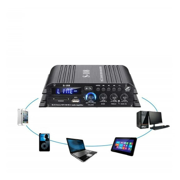 S188 1000W 2.1 Channel HiFi Power Amplifiers Stereo 12V Home Car Audio Digital Sound Amplifier BASS Music Player USB/SD ,Easy Operate