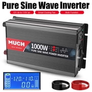 1000W Power Inverter 12V DC to 110V 120V AC, Pure Sine Wave Car Inverter with USB Port & LCD Display, for Vehicles, Outdoor Travel, Emergency Use