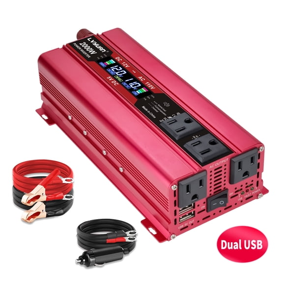 1000W 2000W Peak Power Inverter DC 12V to AC 110V Car Inverter with 4 AC Outlets & Dual USB Ports, Modified Sine Wave Car Converter for RV, Camping, Travel, Home Emergency Red