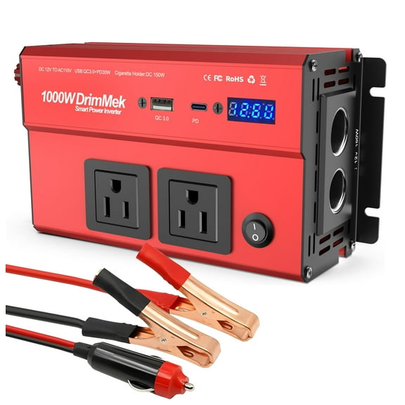 1000W Power Inverters for Vehicles - 12v DC to 110v Car Inverter with Dual AC Outlets, 3.0A USB-C Car Cigarette Lighter Battery