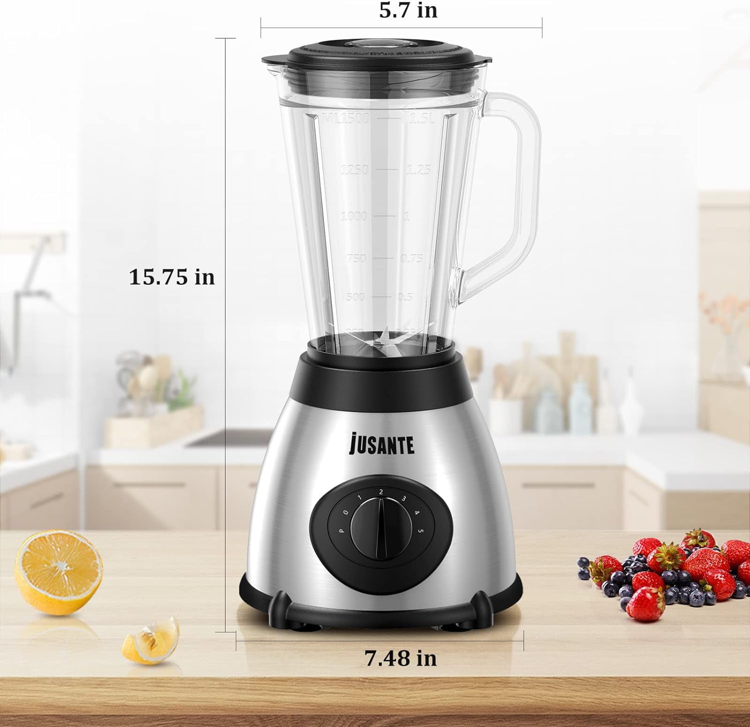 Smoothie Blender, Professional Blender Juicer for Kitchen Countertop Ice Crusher or Juice, Milkshake, Dessert (Silver)