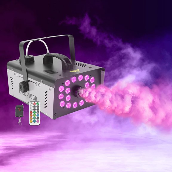 1000W Stage Smoke Machine, Fog Machine with 18 LEDs and Dual Control Modes, Professional Fogger for Stage Lighting Effects, Theater, Haunted House, Photography