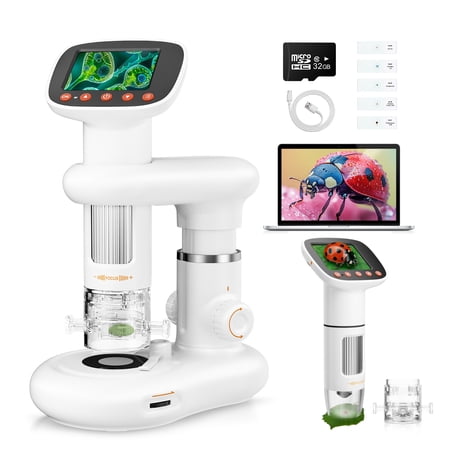 Digital Micorscope 2'' IPS Screen,LAKWAR Handheld Micorscope with Slides Specimens and 32GB Memoray Card Coin Microscope Science Kit