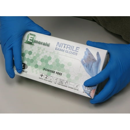 1000ct Emerald Exam Gloves Nitrile 3mil Powder Free and Vinyl Free Nitrile Exam gloves - Large