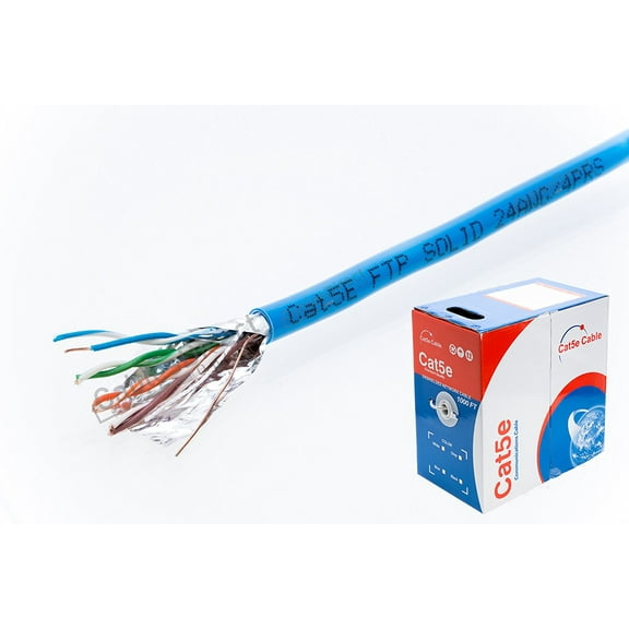 1000ft CAT5e FTP Shielded Solid 350Mhz Ethernet LAN Cable 24AWG RJ45 Network Wire Bulk Cat5 (Shielded (FTP), Blue)