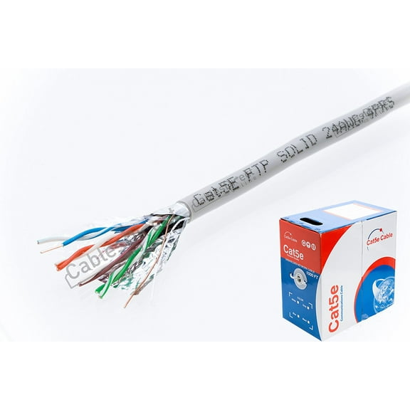 1000ft CAT5e FTP Shielded Solid 350Mhz Ethernet LAN Cable 24AWG RJ45 Network Wire Bulk Cat5 (Shielded (FTP), Gray)