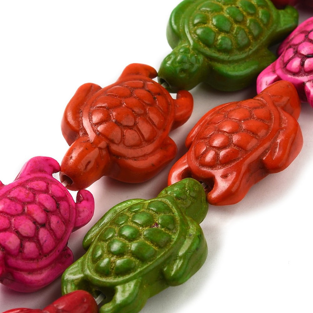 1000g Dyed Synthetic Turquoise Beads Strands Sea Turtle Colorful 29x19.5x11.5mm Hole: 1.8mm 12 strands/1000g