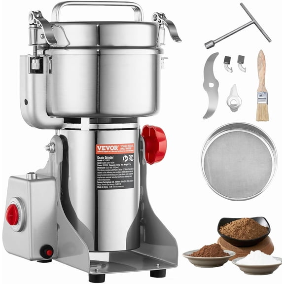 1000g Electric Grain Mill Grinder High Speed 3000W Commercial Spice Grinders Stainless Steel Pulverizer Powder Machine for Dry Grains Spices Cereals Coffee Corn Pepper Swing Type