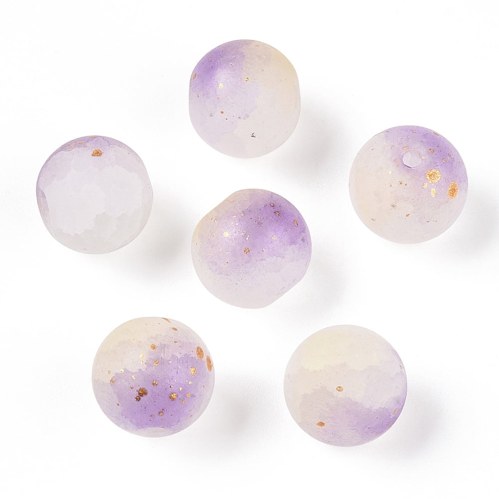 1000g Frosted Baking Painted Crackle Glass Beads with Glitter Powder Two Tone Round Medium Orchid 10x9.5mm Hole: 1.8mm about 780pcs/1000g