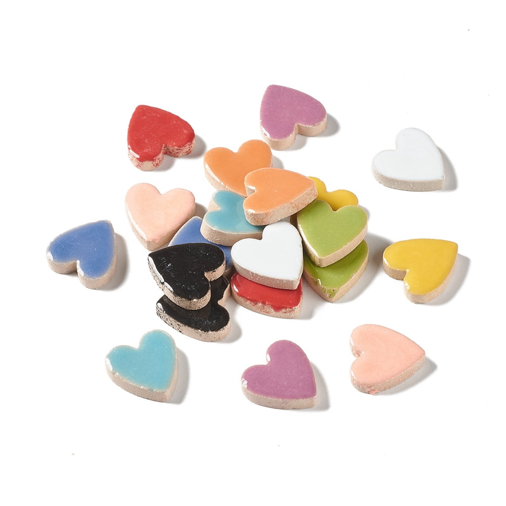 1000g Heart Mosaic Tiles Porcelain Cabochons for Home Decoration or DIY Crafts Mixed Color 23x22.5x6mm 240pcs/1000g