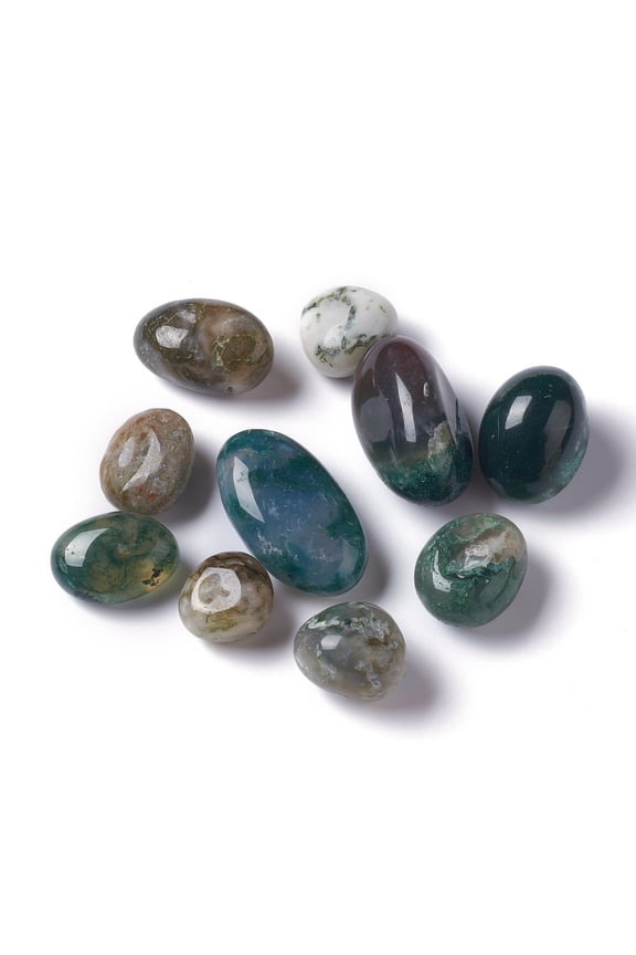1000g Natural Moss Agate Beads Tumbled Stone Vase Filler Gems No Hole/Undrilled 15.5~32.5x14~18x9~16.5mm about 148pcs/1000g.