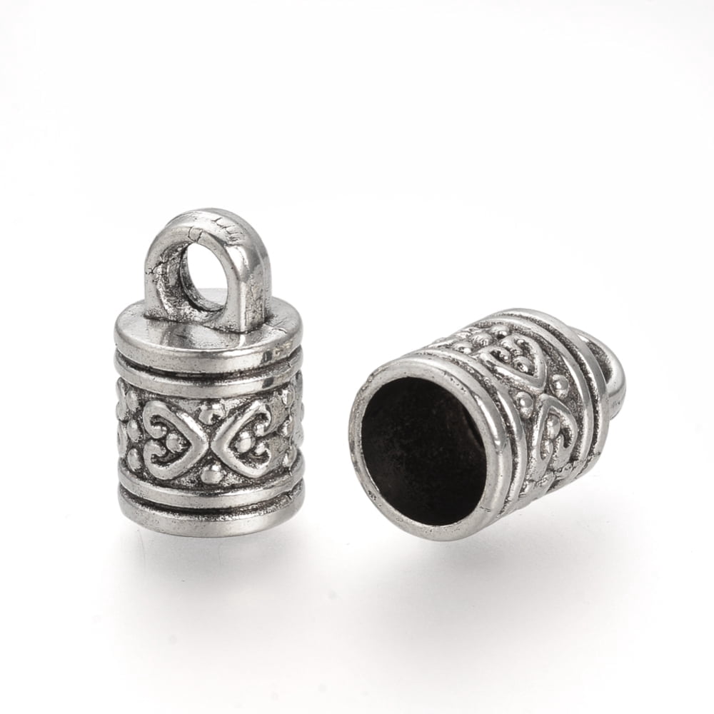 1000g Tibetan Style Alloy Cord Ends End Caps Cadmium Free & Lead Free Column Silver 16x10mm Hole: 4mm Inner Diameter: 8mm 430pcs/1000g