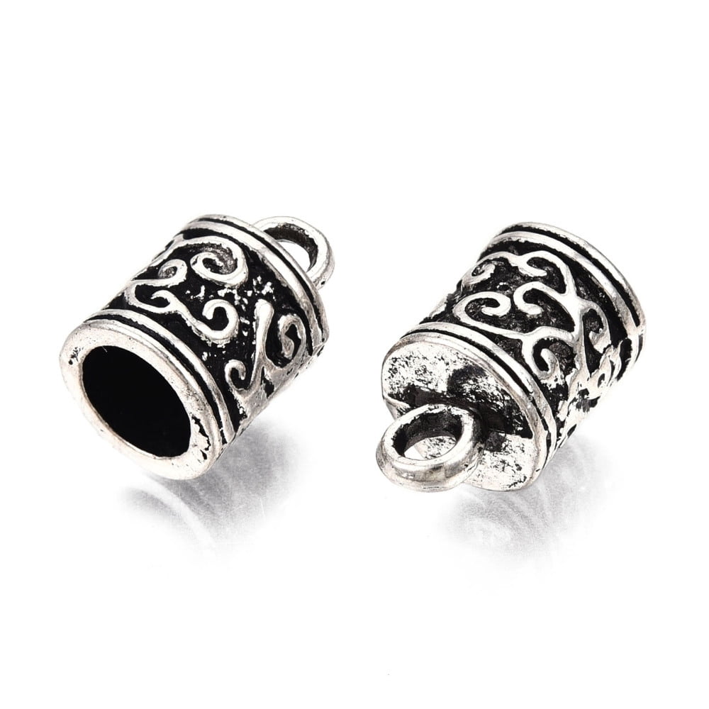 1000g Tibetan Style Alloy Cord Ends End Caps Terminators Column Cadmium Free & Lead Free Antique Silver 13x8.5mm Hole: 2mm Inner Diameter: 5.5mm about 600Pcs/1000g