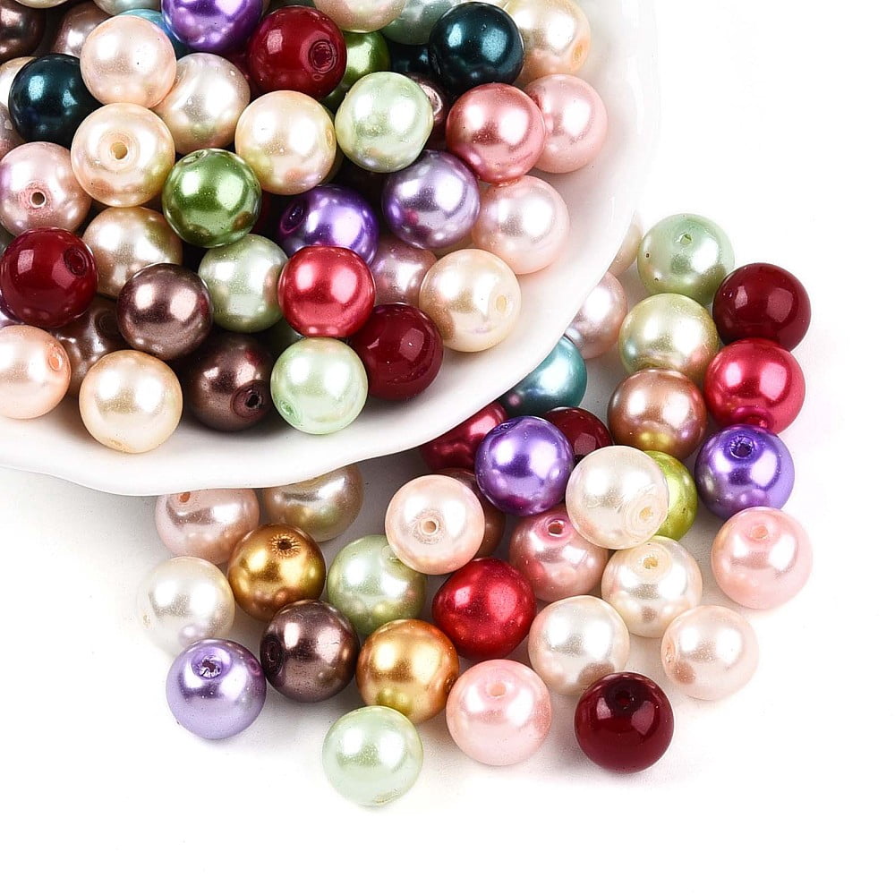 1000gs Baking Painted Pearlized Glass Pearl Beads Round Mixed color 9~10mm Hole: 1~1.5mm about 820pcs/1000g