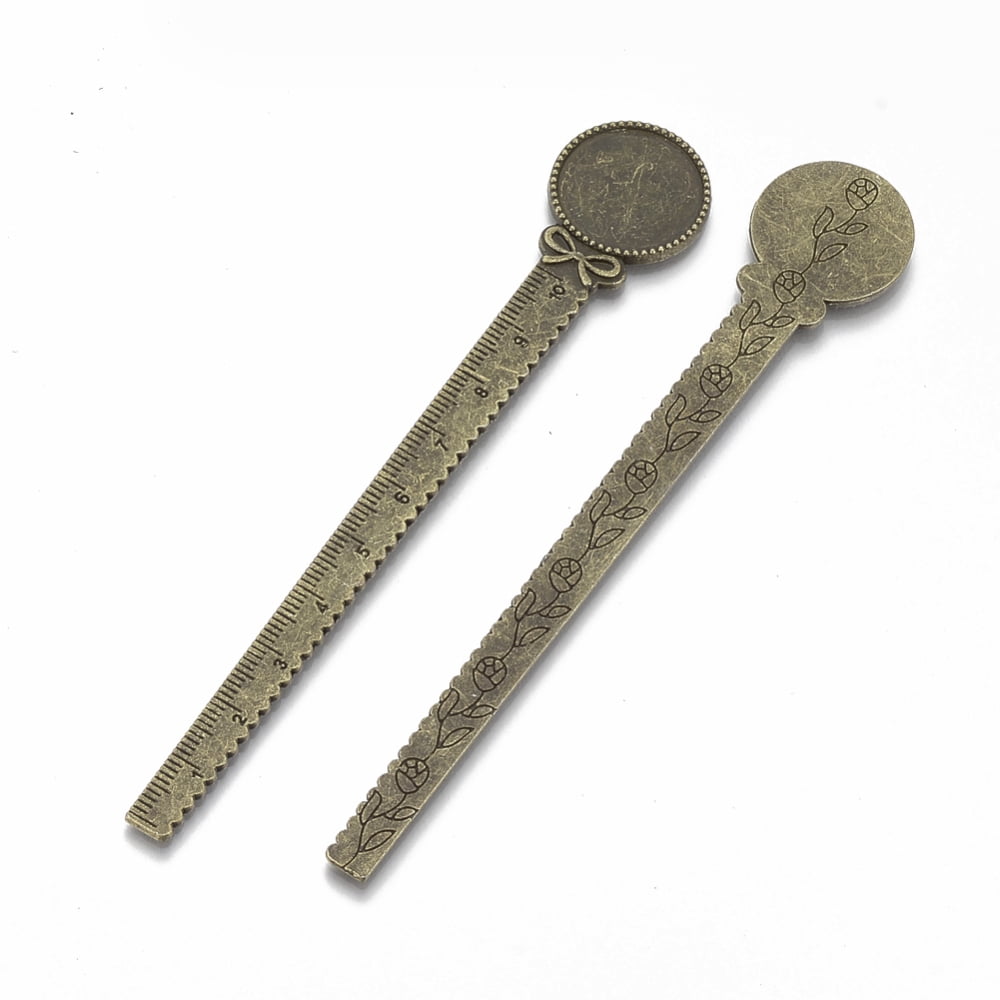 1000gs style Alloy Cabochon Setting Cadmium Free & Lead Free Ruler/Bookmarks Antique Bronze Tray: 20mm 130x22x2.5mm about 72pcs/1000g