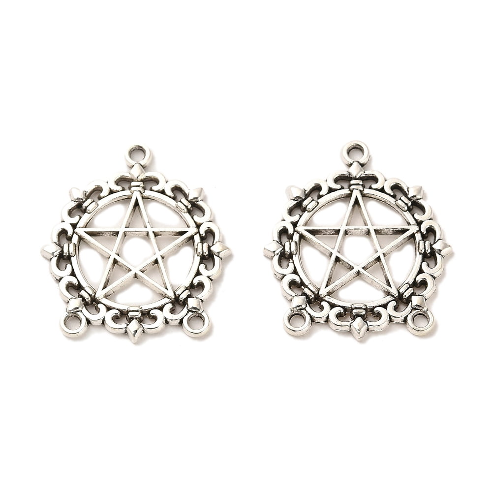 1000gs style Alloy Chandelier Componenet Links Cadmium Free & Lead Free Pentagram Antique Silver 27x24x2mm Hole: 1.6mm about 462pcs/1000g