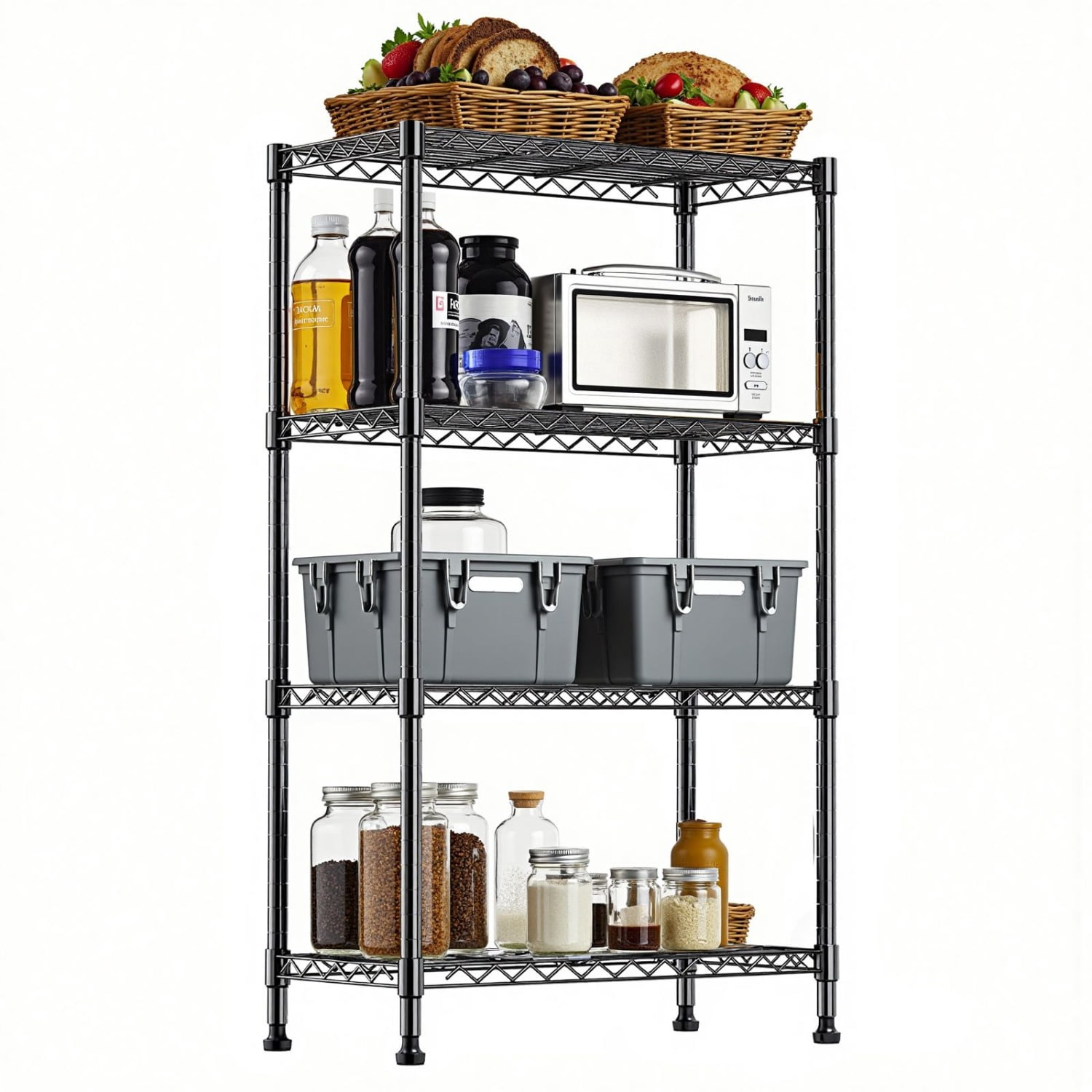 1000lbs Storage Shelving Steel Heavy Duty 4-Tier Utility Shelving Unit Steel Organizer Wire Rack for Home, Kitchen, Office, Chrome (13.7" D x 29.5" W x 47.2" H)