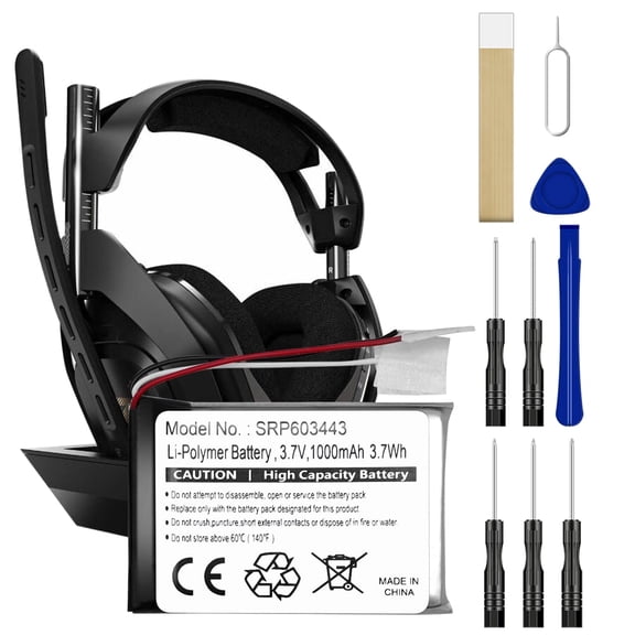 1000mAh SRP603443 Rechargeable Lithium-ion Battery Replacement Compatible for Astro A50 Wireless Gaming Headset High Capacity Long Lasting Headphone Battery with tool.