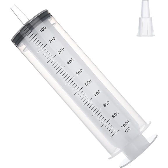 1000mL Syringe for Liquid, Large Plastic Syringe with Tip Adapter, Individual Sterile Sealed for Scientific Dispensing, Paint, Watering, Oil