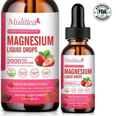 1000mg Magnesium Glycinate Liquid Drop with High Potency Magnesium 500 Glycinate & 500mg Citrate, Sugar Free, Strawberry Flavor