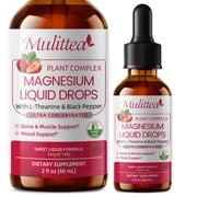 Liquid Magnesium Glycinate Drops with Magnesium Citrate & L-Theanine, Strawberry Flavor, Sugar Free, 2 fl oz 60 mL