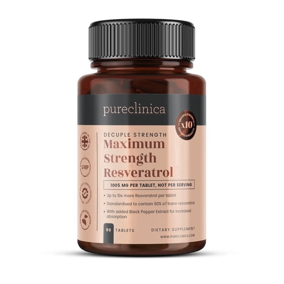 1000mg Resveratrol x 90 Tablets (3 Months Supply). 10 x Strength with Black Pepper Extract for Faster Absorption