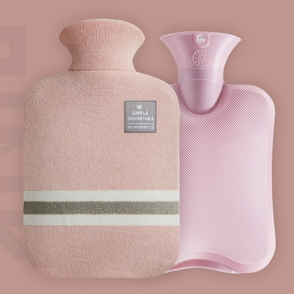 1000ml/2000ml Hand Warmer Bag ,Water-filling High Temperature Resistant with Knitted Cloth Cover, Warm Belly Hands Refillable Transparent Classic PVC Hot Water Bottle