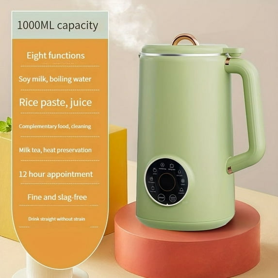 1000ml 9-functions Mini Soybean Milk Maker, Digital Display Screen, Juicer Maker, Reservation Function, Heat Preservation And Automatic Cleaning For Household, Portable Soy Milk Machine, With Measuri